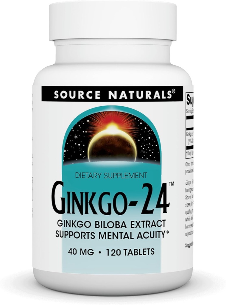 Source Naturals Ginkgo-24 - Ginkgo Biloba Extract soutient l'acuité mentale* - 40 mg, 120 comprimés
