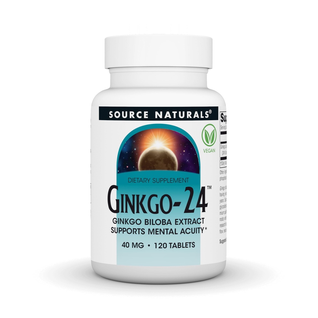 Source Naturals Ginkgo-24 - Ginkgo Biloba Extract soutient l'acuité mentale* - 40 mg, 120 comprimés