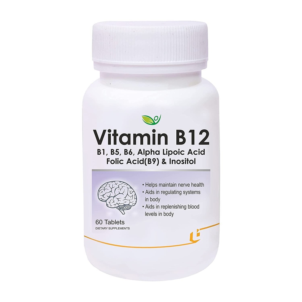 Vérème Nutraceutiques Vitamine B12 avec B1, B5, B6, B9(acide folique), acide alpha lipoïque ALA et suppléments d'inositol (gestion de l'énergie) Antioxydant 60 comprimés