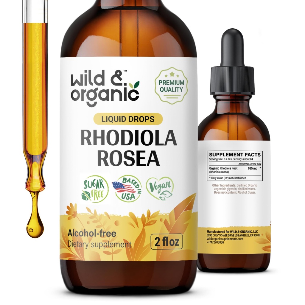 Teinture de rodoola sauvage et biologique - Support d'humeur - Supplément de rodoola relaxant - Extrait de racine gouttes liquides - Vegan, sucre et sans alcool - 2 fl oz