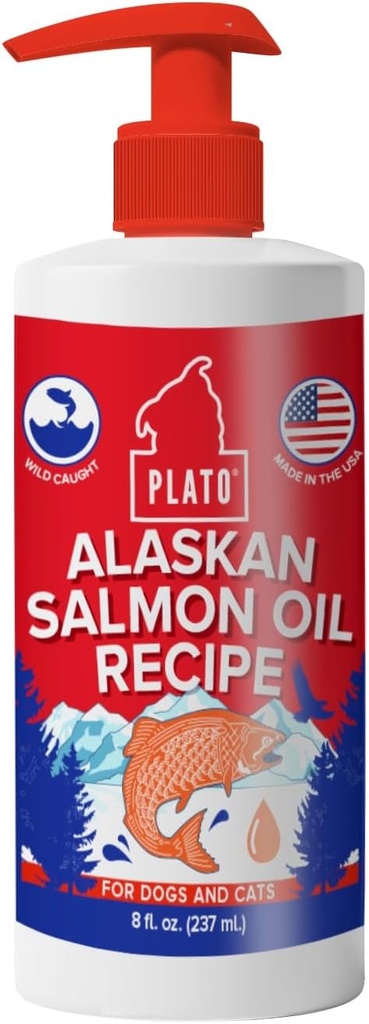 PLATO Wild Alaskan Salmon Oil Kibble Topper - Boost Dog Food with Omega 3 & 6 Fatty Acides - Pour une peau et un manteau sains - 8 onces