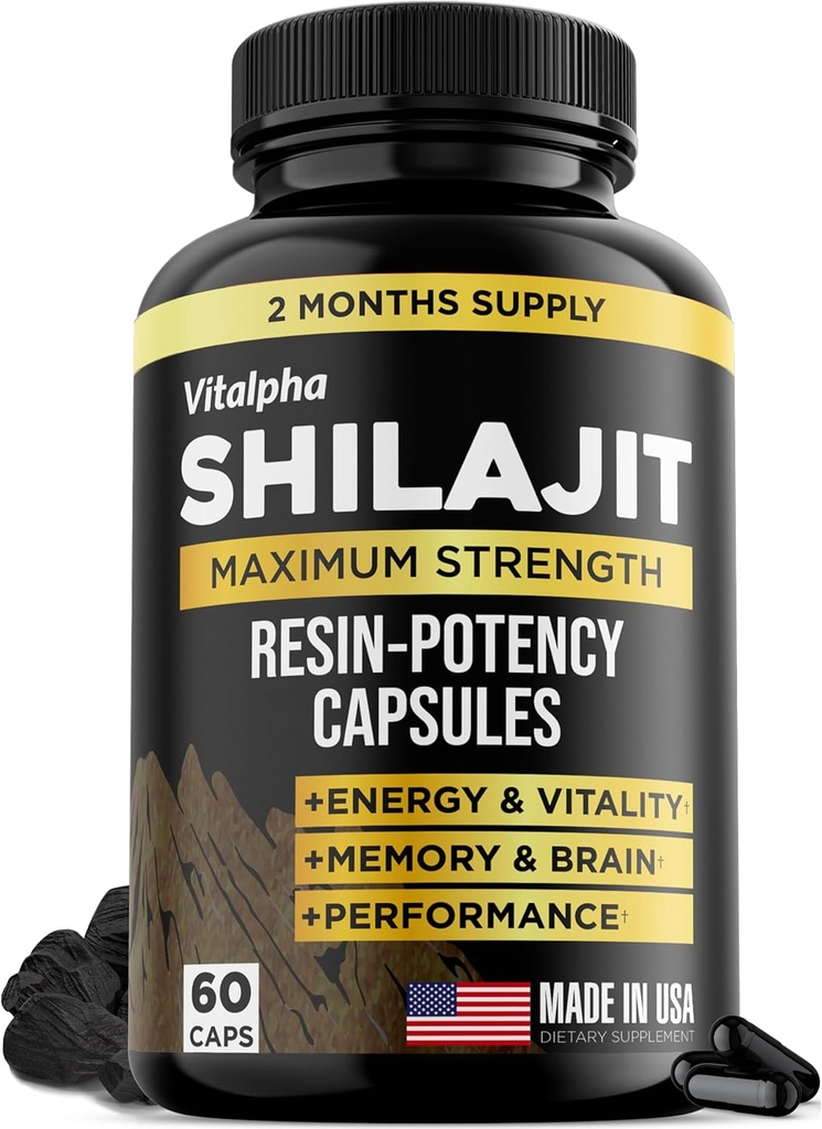 Capsules Shilajit Résine-Potence (Acide Fulvic 50%) - 500mg Extrait de puissance maximale - Shilajit biologique - Fabriqué aux États-Unis - 85+ Trace Minerals - Approvisionnement mensuel - Compte 60