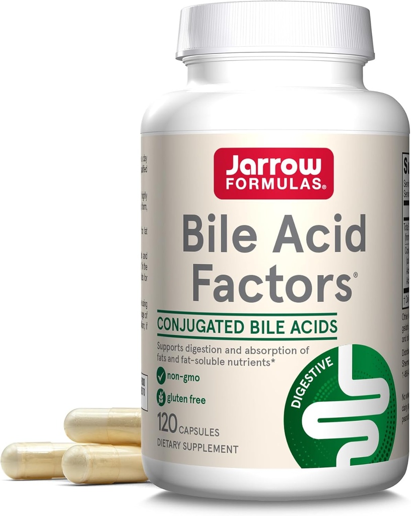 Formules de Jarrow Facteurs d'acides biliaires 1000 mg avec acides biliaires conjugués, supplément alimentaire pour le soutien de la digestion et l'absorption des graisses et des nutriments solubles dans le gras, 120 capsules, 30 jours d'approvisionnement