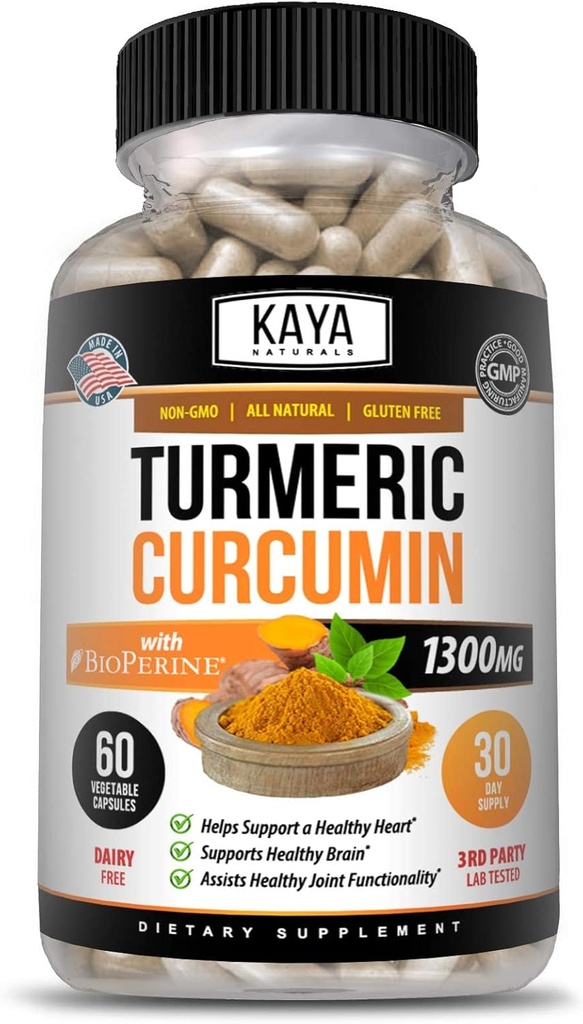 Kaya Naturals Turmeric Platinum, 60 Count Capsules, Bioperine, Premium Support with 95% Standardized Curcuminoids - 60 Capsules