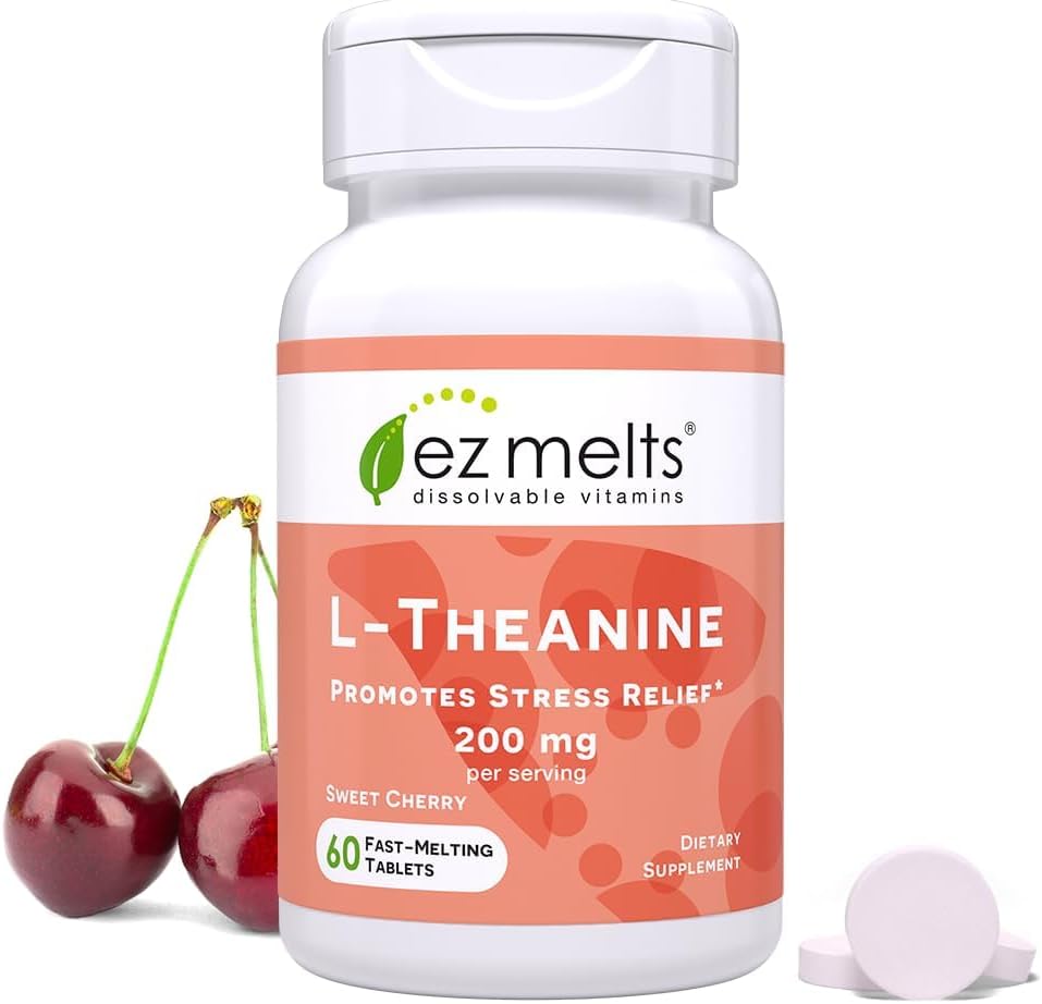 EZ Melts Dissolvable L-Theanine 200 mg, sans sucre, 1-Mois d'approvisionnement - 1 Pack