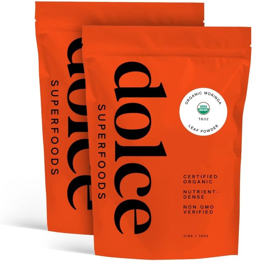 Poudre de feuille de Moringa - Poudre de super-alimentation verte avec acides aminés essentiels, antioxydants, protéines, vitamines et oméga - Moringa Oleifera Supplément de drumstick pour thés, smoothies et boissons (paquet de 2)