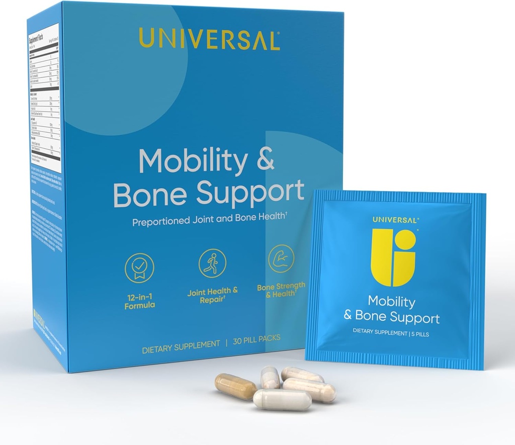 Mobility & Bone Support Daily Multivitamine - 12-in-1 Bone, genou, cartilage, Ligament, supplément articulaire pour les femmes et les hommes, collagène, curcuma, Glucosamine Chondritine MSM Capsules - 30 Packs de vitamines
