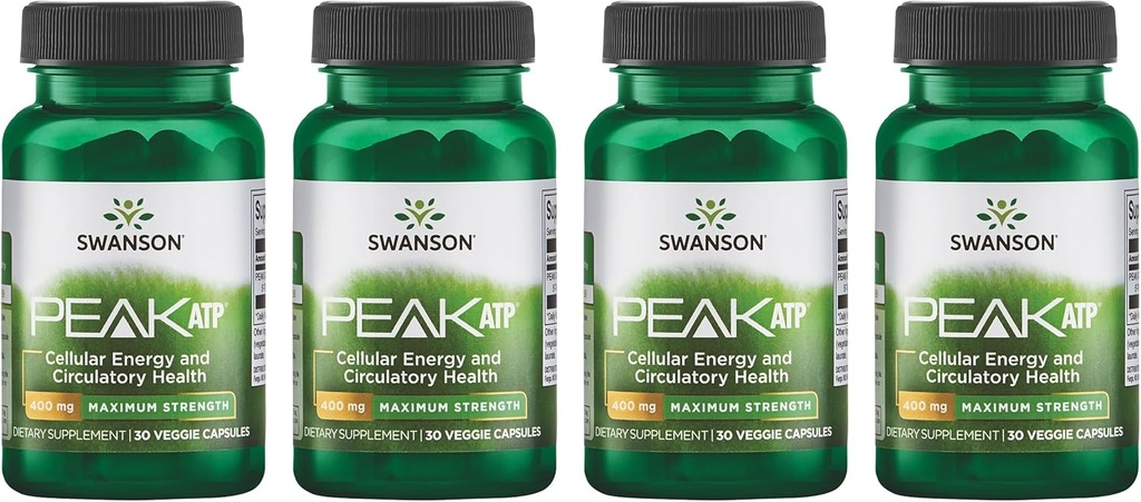 Swanson Maximum Strength Peak ATP-Natural Supplement Promoting Cellular Energy Support-Support pour la performance physique et favorise un flux sanguin sain-(30 Capsules Veggie, 400mg Chaque) 4 Pack