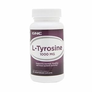 GNC L-Tyrosine 1000mg, soutient l'activité normale et saine du système nerveux, 60 Caplets végétariens