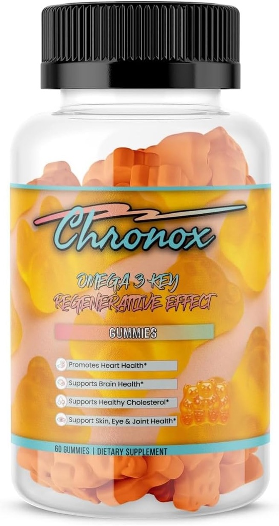 Chronox Arôme orange Omega 3 Gommies d'huile de poisson pour les adultes - Delicious Chewable Omega 3 Supplément avec huile de poisson - Pills Gommies alternatives et non OGM pour la santé quotidienne - (60 Nombre)