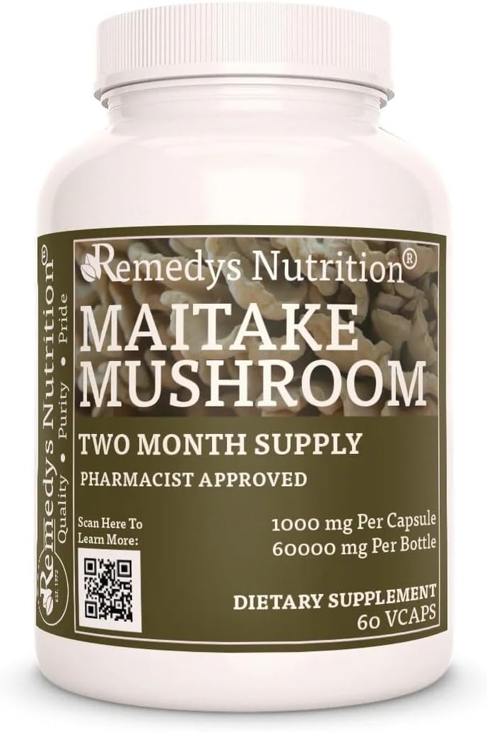 Remèdes Nutrition Maitake Champignons de 1000 mg 60 Capsules végétaliennes Complément alimentaire de deux mois