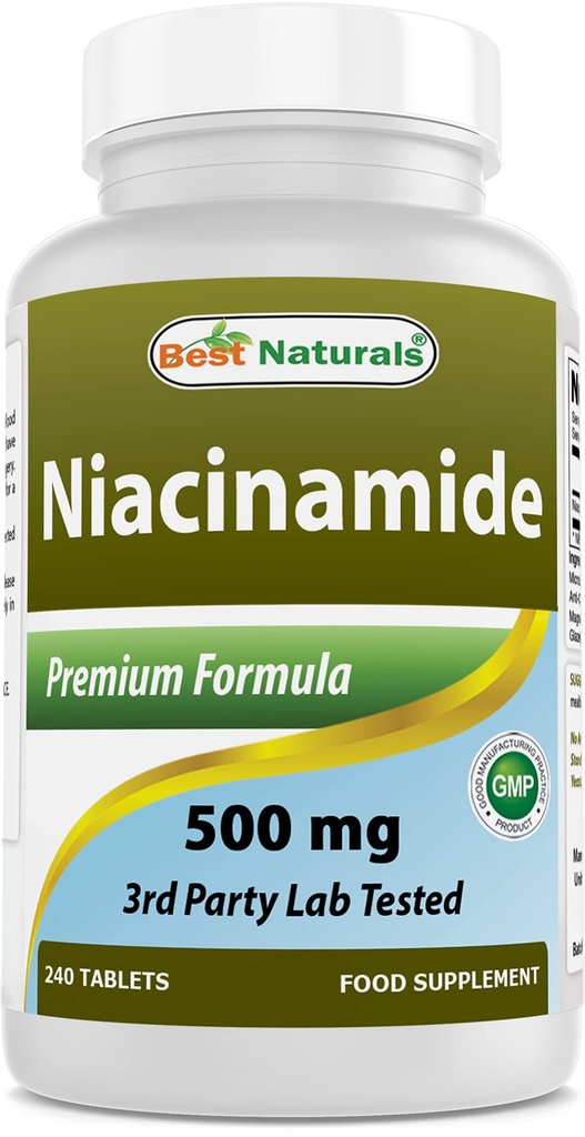 Meilleures naturelles Niacinamide 500mg 240 Comprimés (Convient pour les végétariens) - Forme non-fuyante de Niacin (Vitamine B3)