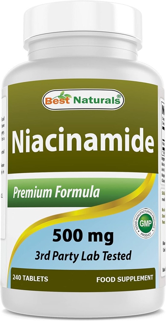 Meilleures naturelles Niacinamide 500mg 240 Comprimés (Convient pour les végétariens) - Forme non-fuyante de Niacin (Vitamine B3)