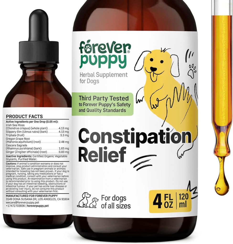 Soulagement de la constipation des chiots à jamais pour les chiens - Suppléments pour chiens steool ease - Mousse de mer et orme de sliperie pour la santé digestive - Vitamines fibreuses et suppléments pour la constipation - Toutes races et tailles - 4 oz
