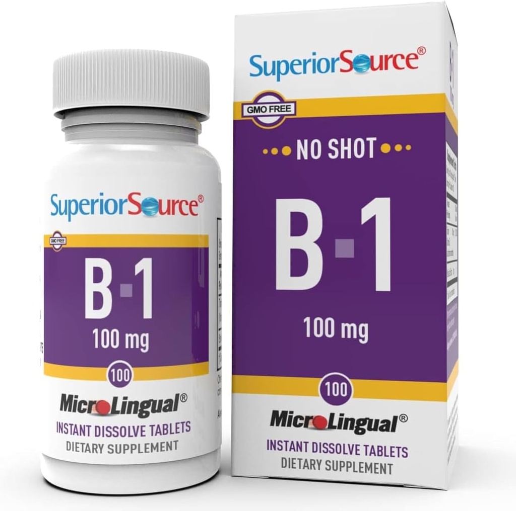 Source supérieure B-1 100 mg - Supplément de vitamine B soutient l'énergie saine et la croissance - Formule de soutien du système nerveux et digestif avec la thiamine - 100 comprimés à dissolution sublinguale