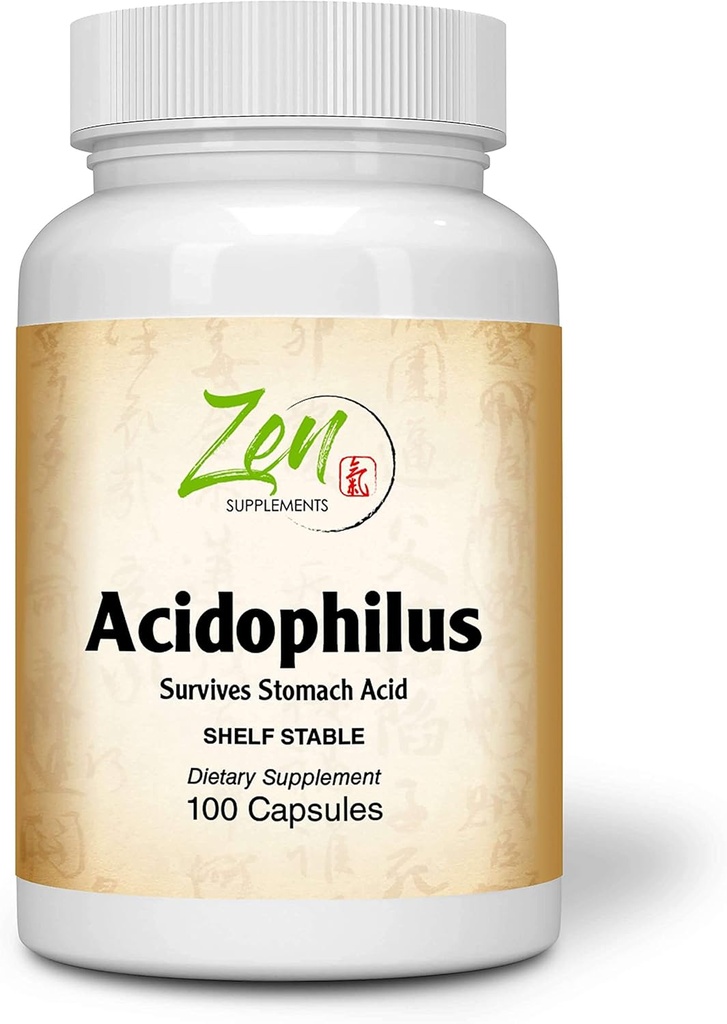 Zen Supplements - Acidophilus 500 Million CFU and 4 Strains, Shelf Stable 100-Caps - Supports The Alleviation of Occasional Gas and Constipation Plus Symptoms of Lactose Intolerance