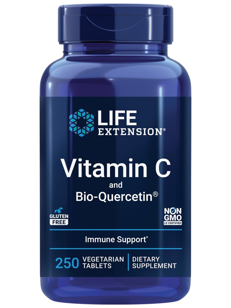 Extension de vie Super Omega-3 Huile de poisson, sésame et extrait d'olive avec vitamine C et bio-quercétine Phytosome - 240 softgels et 250 comprimés