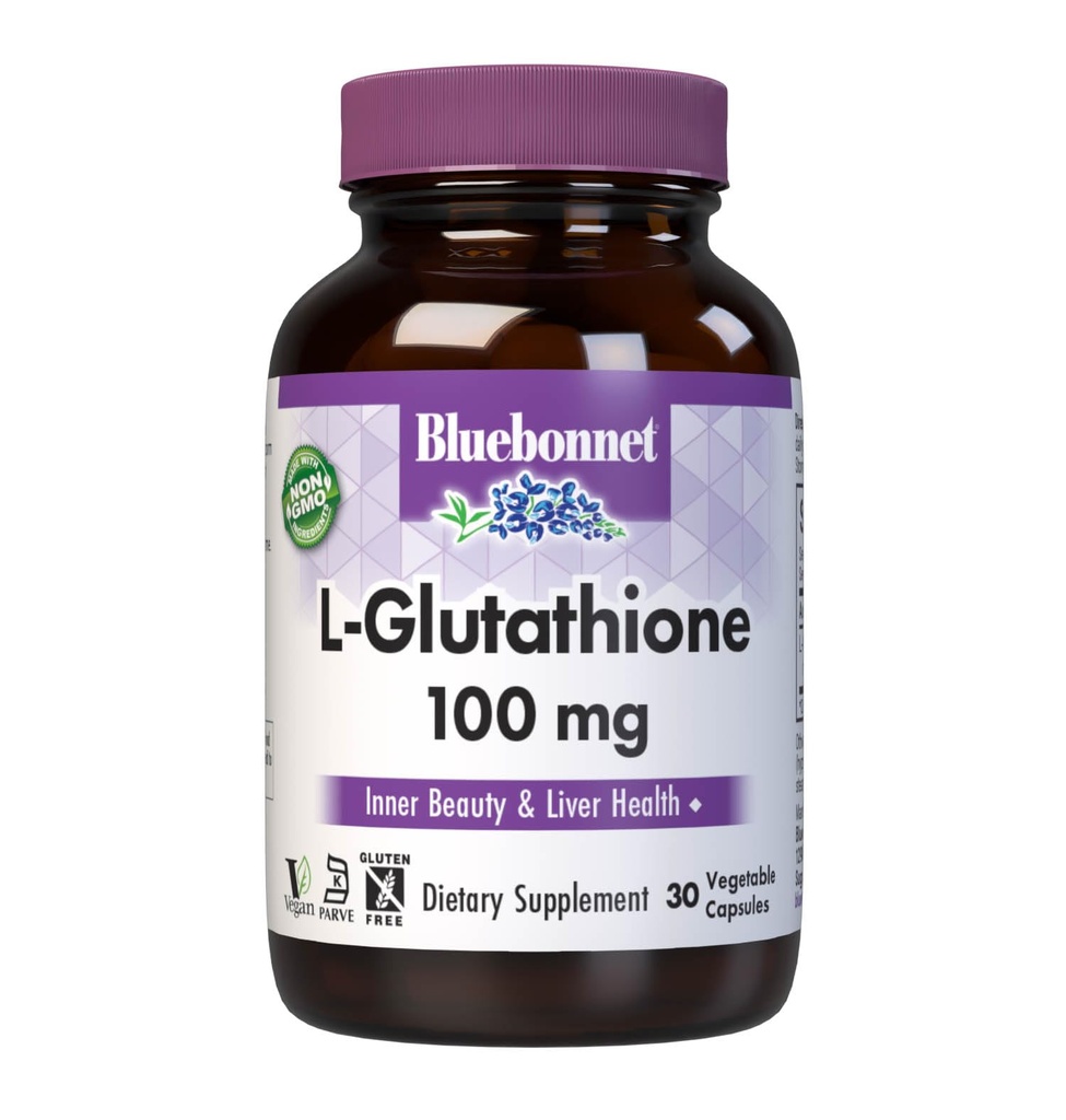 Bluebonnet Nutrition L-Glutathion 100mg, acide amino de forme libre, pour une protection radicale gratuite, sans soja, sans gluten, non-OGM, certifié Kosher, végétalien, 30 capsules végétales, 30 portions