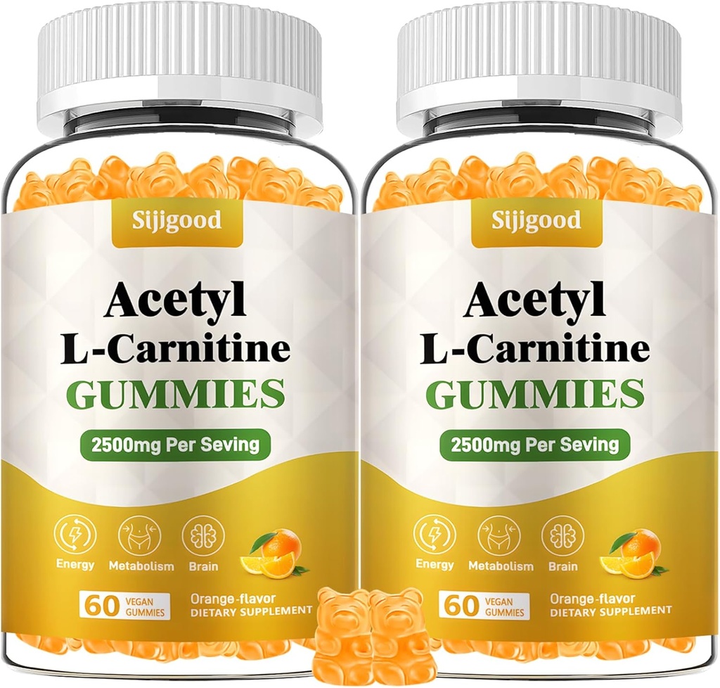 2 Pack supplément acétyl L-Carnitine, supplément nutritionnel naturel pour l'énergie boost, immunité, végétalien, saveur orange, 120 comte