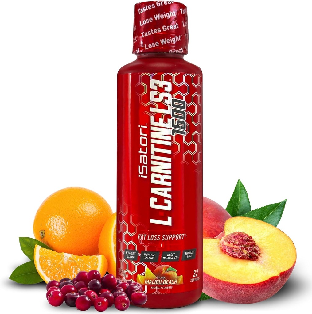 iSatori L-Carnitine LS3 1500, supplément de carnitine liquide L triple-blend, avec acétyle et tartrate, énergie libre stimulante, faibles calories, sucre ou gluten, kéto-friendly, Malibu Beach Flavor (32 portions)