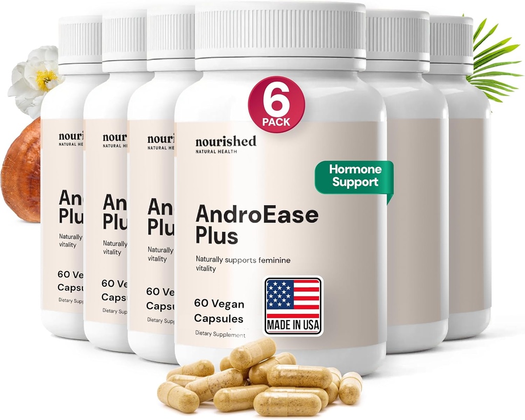 Nourished AndroEase Plus for Women’s Health - Zinc, Reishi, Green Tea and Saw Palmetto for Women - for Energy, Vitality, Facial Hair and Daily Wellness - 360 Capsules, Made in USA