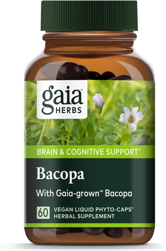 Gaia Herbs Bacopa - Brain and Cognitive Support Herbal Supplement - Made with Bacopa (Bacopa Monnieri) to Help Support a Thriving Mind - 60 Vegan Liquid Phyto-Capsules (Up to 60-Day Supply)
