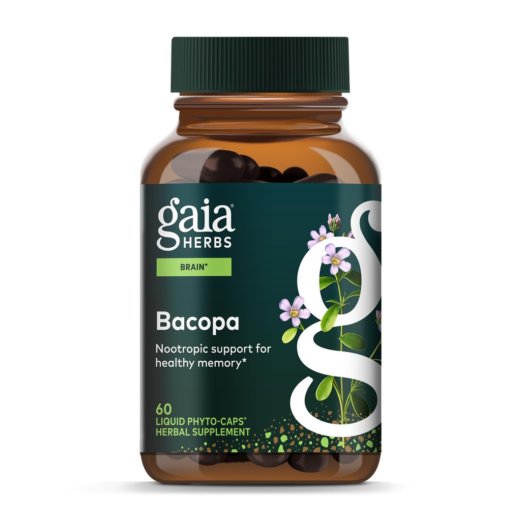 Gaia Herbs Bacopa - Supplément à base de plantes pour le cerveau et le soutien cognitif - Fabriqué avec Bacopa (Bacopa Monnieri) pour aider à soutenir un esprit grinçant - 60 phytocapsules liquides végétaliens (jusqu'à 60 jours d'approvisionnement)