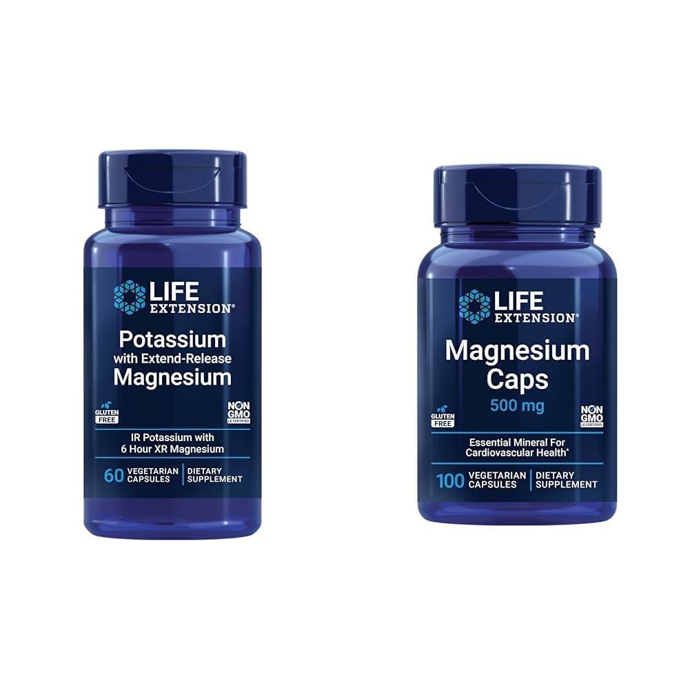 Extension de vie Potassium et supplément de santé cardiaque Magnésium - 60 et 100 capsules