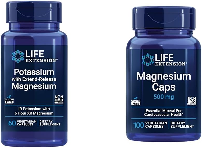 Extension de vie Potassium et supplément de santé cardiaque Magnésium - 60 et 100 capsules