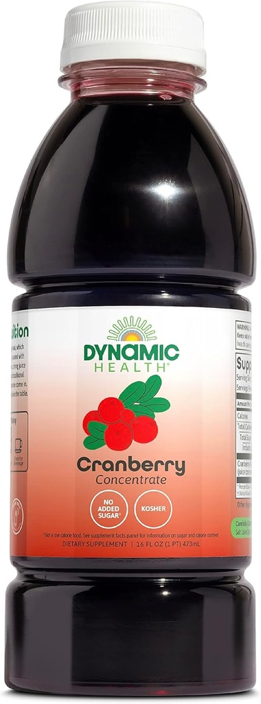 Santé dynamique Canneberge pure non sucrée 100% concentré de jus, supplément antioxydant naturel, Pas d'additifs, Pas de sucre ajouté, Pas de conservateurs, 16 portions, 16oz
