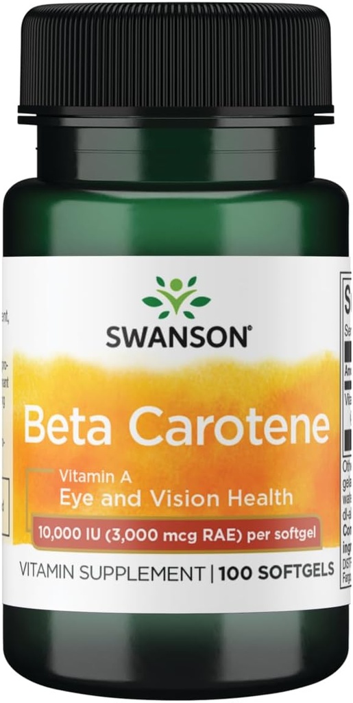 Swanson Beta-Carotène (Vitamine A) Système immunitaire de peau Santé Antioxydant Soutien 10000 Iu (3000 mcg) 100 Softgels