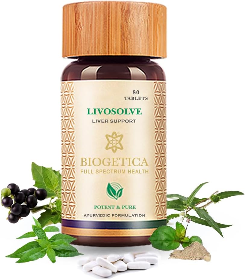 Biogetica Livosolve supplément à base de plantes pour les soins du foie - Total du soutien du foie, nettoyage et désintoxication, protège les cellules et enzymes - 100% végétalien non-OGM - 80 comprimés