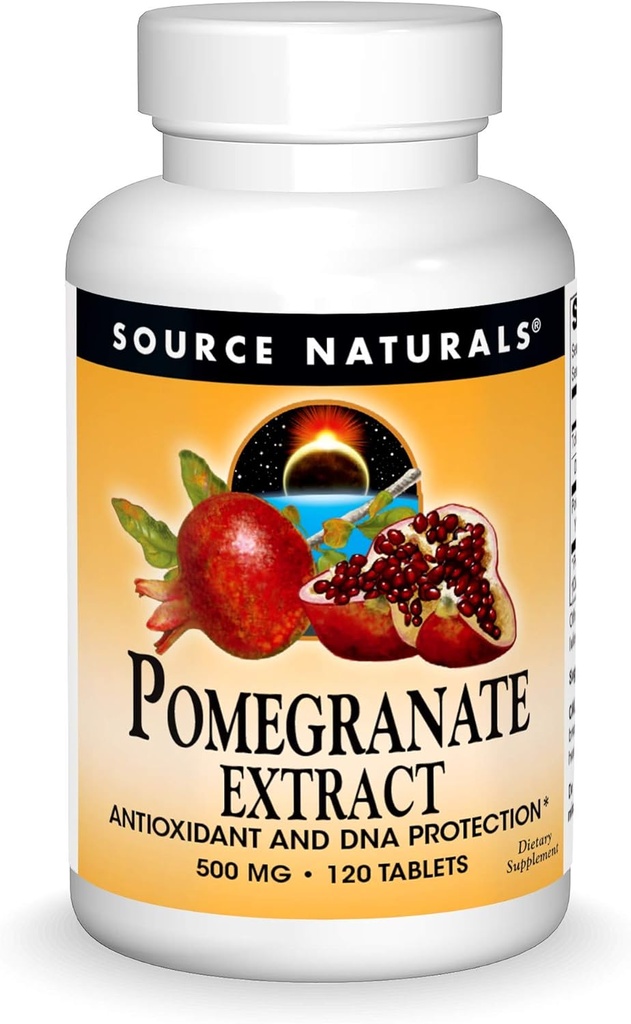 Source Naturals Pomegranate Extract 500mg Complete Whole Fruit Ellagic Acid Antioxidant & Added Fiber - 120 Tablets