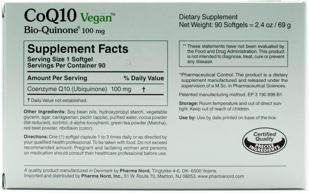 CoQ10 Vegan Bio-Quinone 100 mg, 180 Softgels. Supplément de Coenzyme à base végétale Premium Q10 avec des ingrédients non OGM pour la santé optimale.