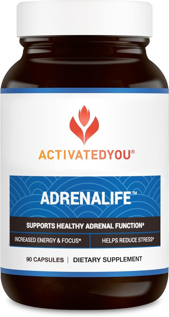 ACTIVATEDYOU AdrenaVie- Calme et relaxation Supplément de soutien adrénal pour le soulagement du stress, le sommeil reposé et l'énergie focalisée avec/Magnésium, vitamine B12 et extrait de rosea de Rhodiola (90 capsules)