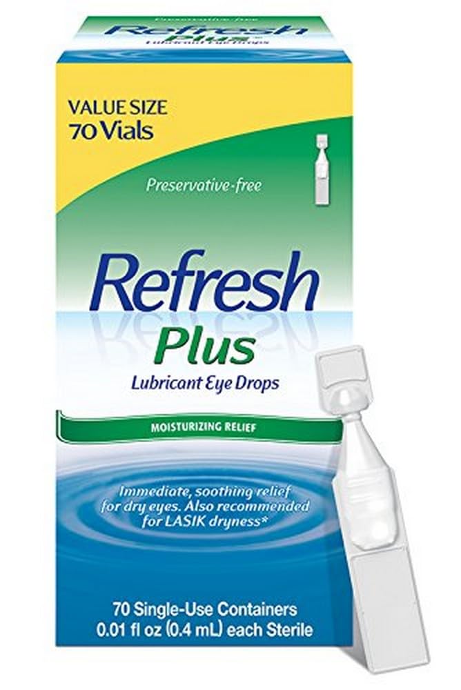 Rafraîchir les gouttes oculaires lubrifiantes pour les yeux secs, sans conservateur, taille de valeur, 0,01 Fl Oz contenants à usage unique, 70 Compte