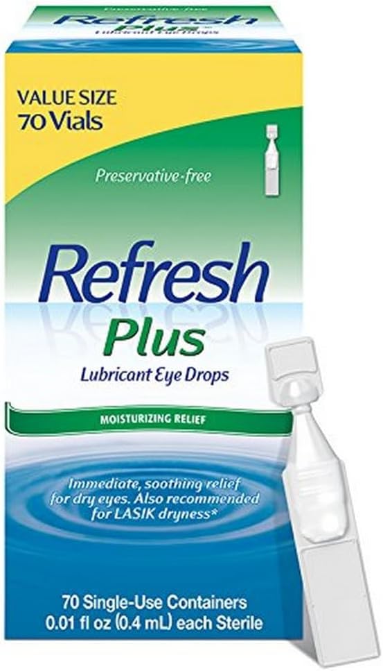 Refresh Plus Lubricant Eye Drops For Dry Eyes, Preservative-Free,Value Size, 0.01 Fl Oz Single-Use Containers, 70 Count