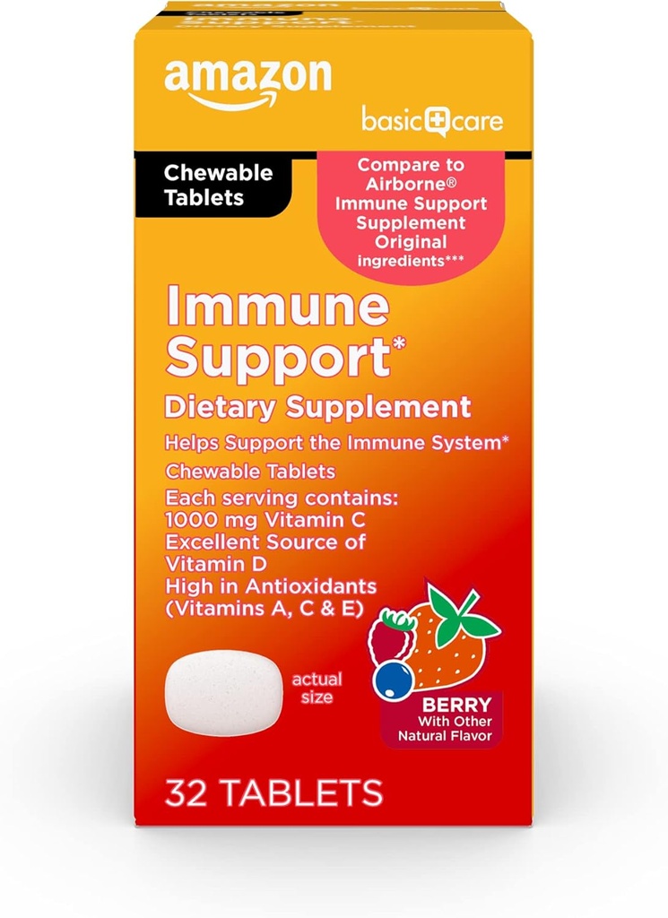 Soins de base - Supplément de soutien immunitaire, Comprimés Berry Chew, excellente source du soleil essentiel au corps Vitamine D, 32 Compte