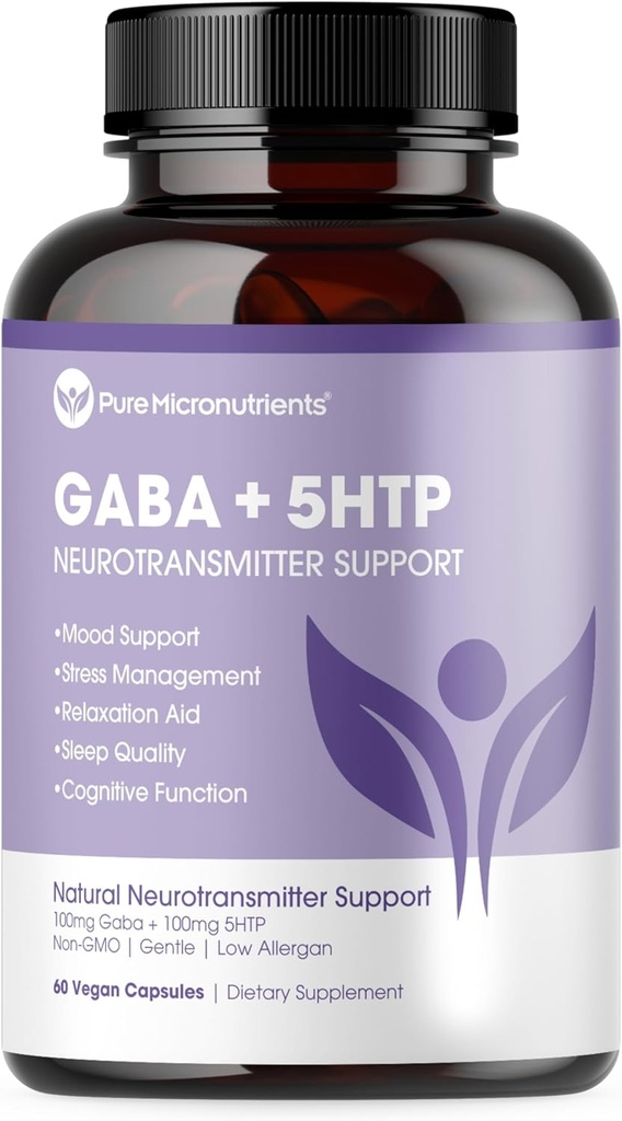 Pure 5-HTP (5-Hydroxytryptophane) Supplément GABA - pour la gestion du sommeil, de l'humeur et du stress - 60 Veggie Caps