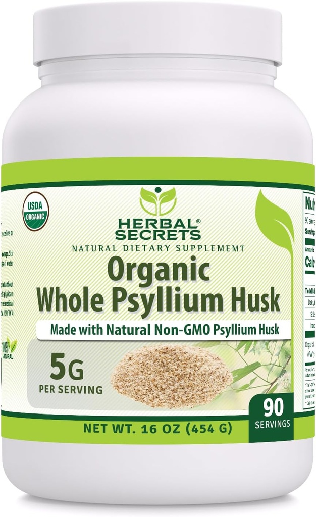 Herbal Secrets Whole Psyllium Husk Powder Supplement | 5 Grams per Serving | Non-GMO | Gluten-Free | Made in USA (16 Oz, 1 Pack)
