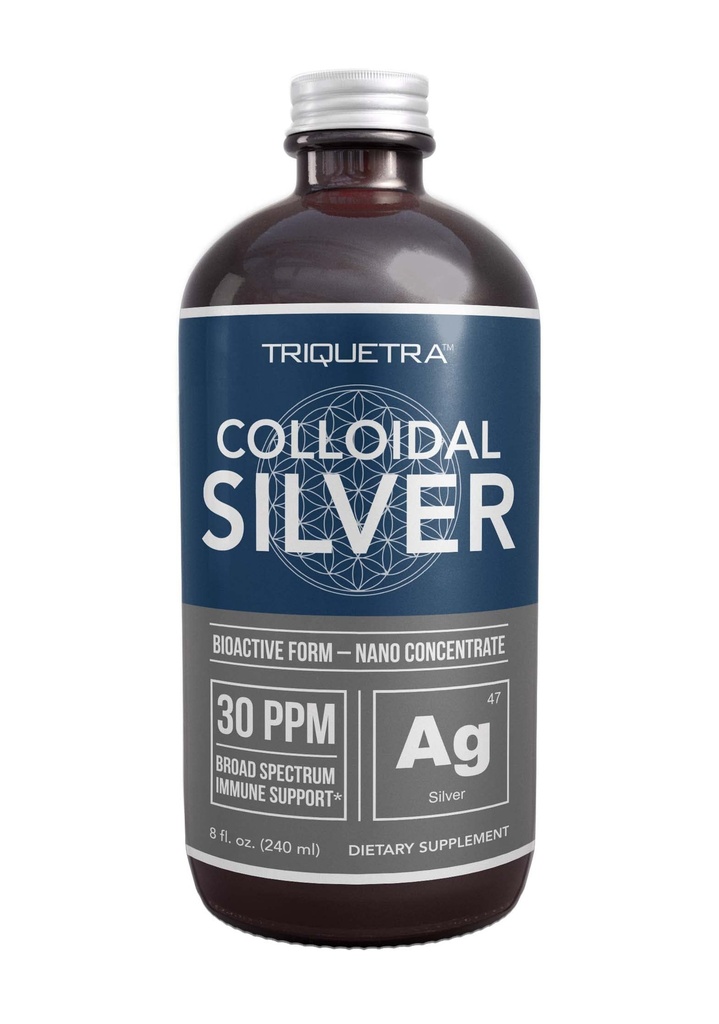 Argent Colloïdal Bioactif - 8 oz, bouteille de verre, végétalien, doses sûres avec la plus grande efficacité - Nano Ions, 30 PPM - Immune support (48 portions)