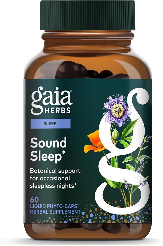 Gaia Herbs Sound Sleep - Soutien au sommeil naturel pour promouvoir le calme et la détente - avec la racine valériane, le fleur de passion et plus - 60 phytocapsules liquides végétaliens (20 jours d'approvisionnement)