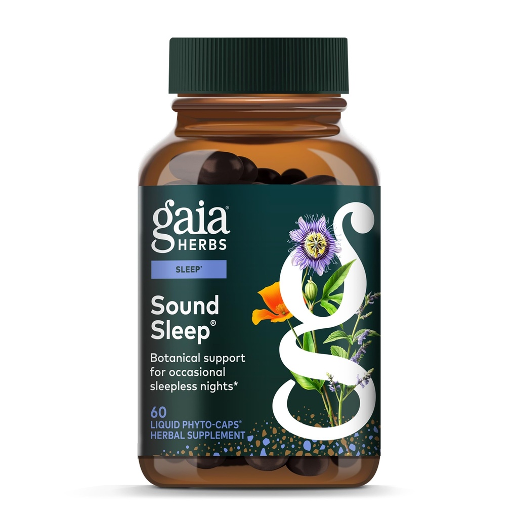 Gaia Herbs Sound Sleep - Soutien au sommeil naturel pour promouvoir le calme et la détente - avec la racine valériane, le fleur de passion et plus - 60 phytocapsules liquides végétaliens (20 jours d'approvisionnement)