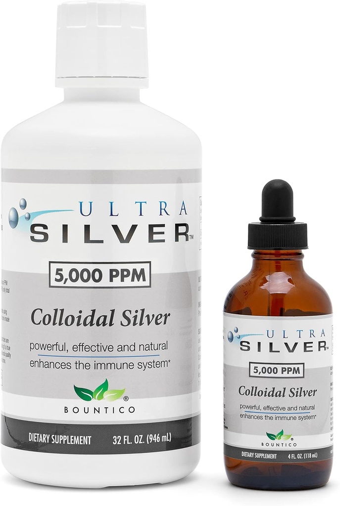 Ultra Silver® Colloidal Silver 5.000 PPM, 32 Oz (946mL)... Supplément minéral... Vrai Colloidal Silver - Bouteille à goutte de 4 oz (Empty) Inclus pour la distribution !