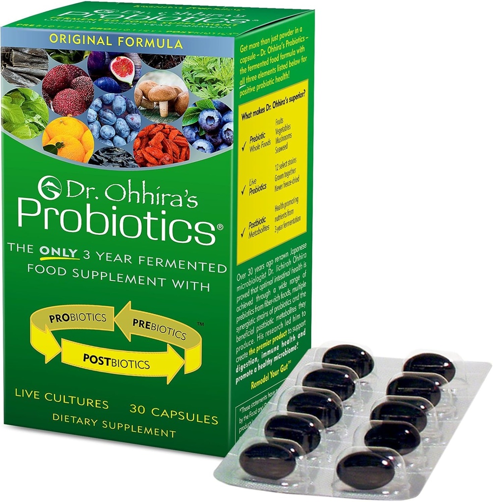 Le Dr OhhiraS Probiotiques Formule originale avec les prébiotiques fermentés de 3 ans, les probiotiques actifs vivants et le seul produit avec les métabolites postbiotiques, 30 capsules