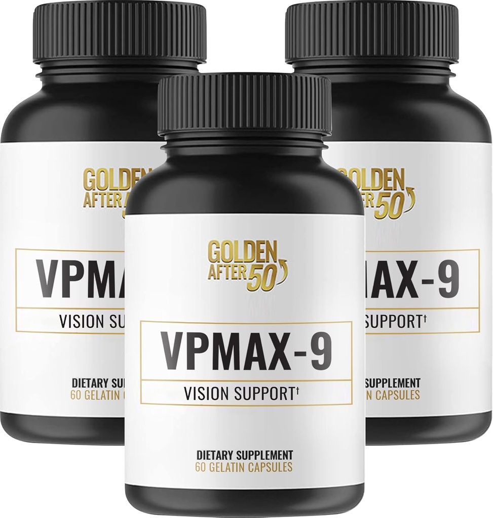 Golden After 50 VpMax-9 - Soins de vue et supplément antioxydant avec vitamines oculaires, lutéine, lycopène et extrait de baies - 3 bouteilles