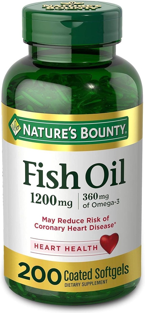 L'huile de fish par la nature, supplément alimentaire, Omega 3. soutient la santé cardiaque, 1200 Mg, 200 softgels à libération rapide