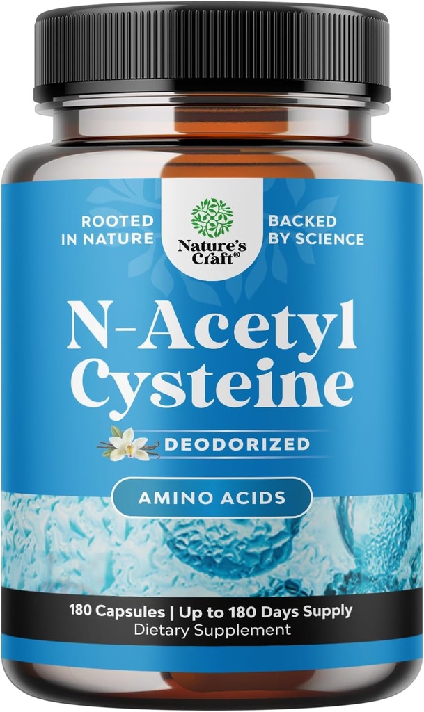 Supplément NAC N-acétyl Cysteine 600mg - Potent Vegan High Absorption NAC 600mg Capsules Précurseur de glutathion pour le nettoyage du foie Detox & Repair Plus Lung Health and Immunity Support (180ct)