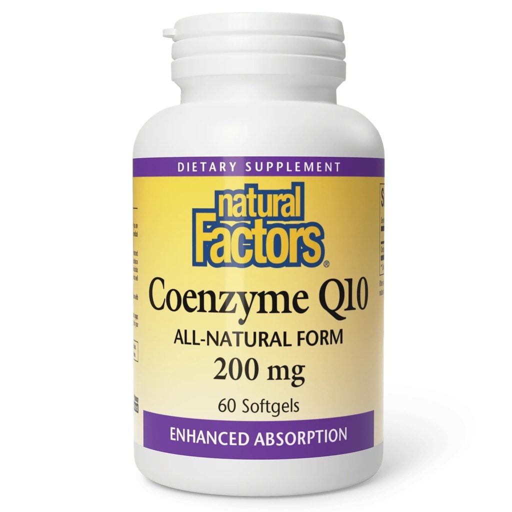 Facteurs naturels Coenzyme Q10 - Supplément de soutien aux antioxydants soutient la production d'énergie cellulaire - Meilleures aides à l'absorption Fonction cardiaque saine - 200 mg, 60 Softgels (60 portions)