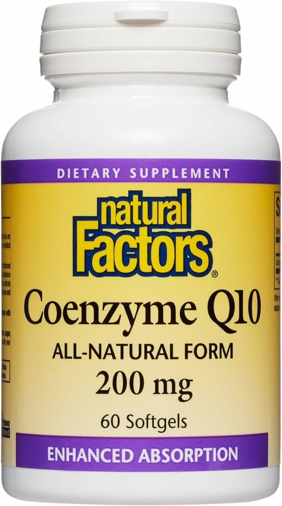 Facteurs naturels Coenzyme Q10 - Supplément de soutien aux antioxydants soutient la production d'énergie cellulaire - Meilleures aides à l'absorption Fonction cardiaque saine - 200 mg, 60 Softgels (60 portions)